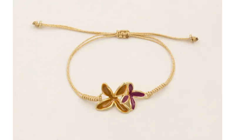 Pulsera flores esmlatadas mostaza y cardenal con h