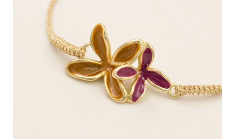 Pulsera flores esmlatadas mostaza y cardenal con h