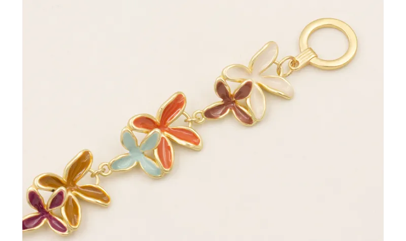Pulsera flores dobles esmaltadas turquesa, teja, b