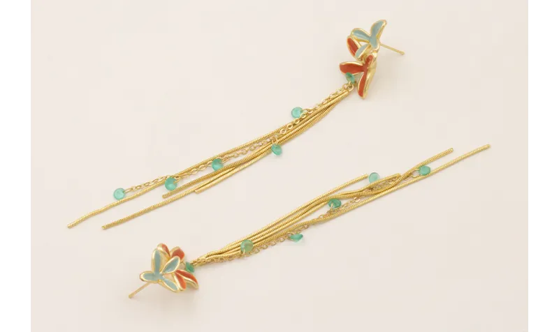 Pendientes perno doble flor esmaltada turquesa y t