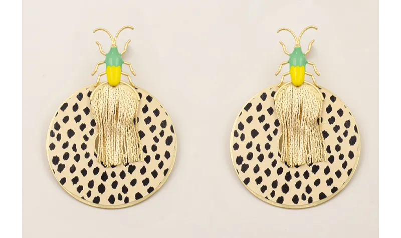 Pendientes insecto esmalte amarillo y verde, disco