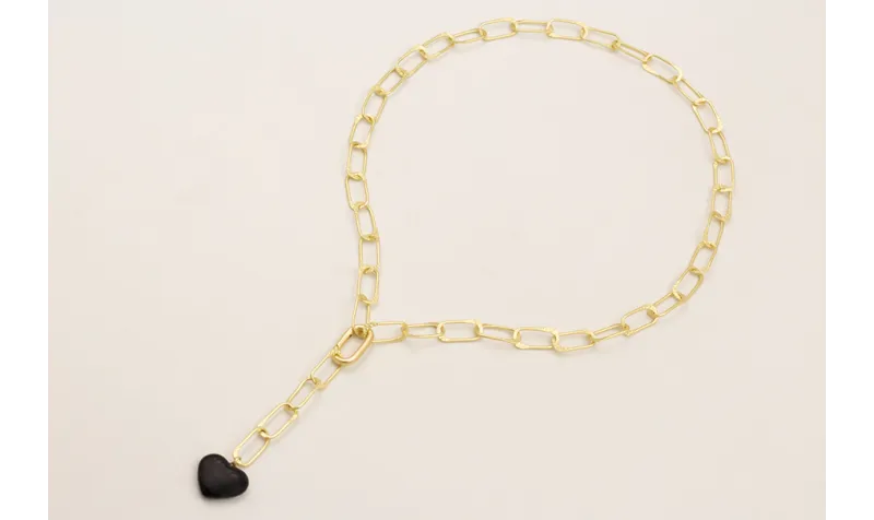 Collar cadena aros ovalados dorados mate con colga