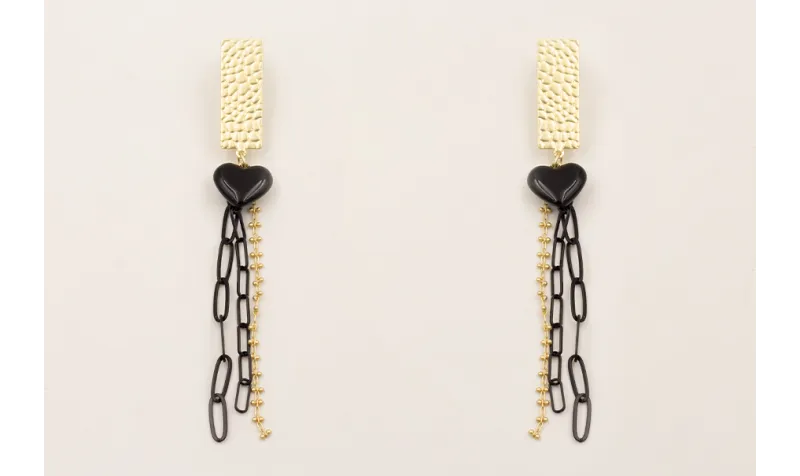Pendientes fleco cadena esmalte negra, cadena boli