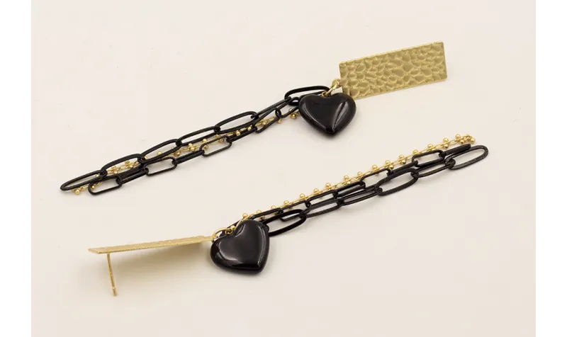 Pendientes fleco cadena esmalte negra, cadena boli