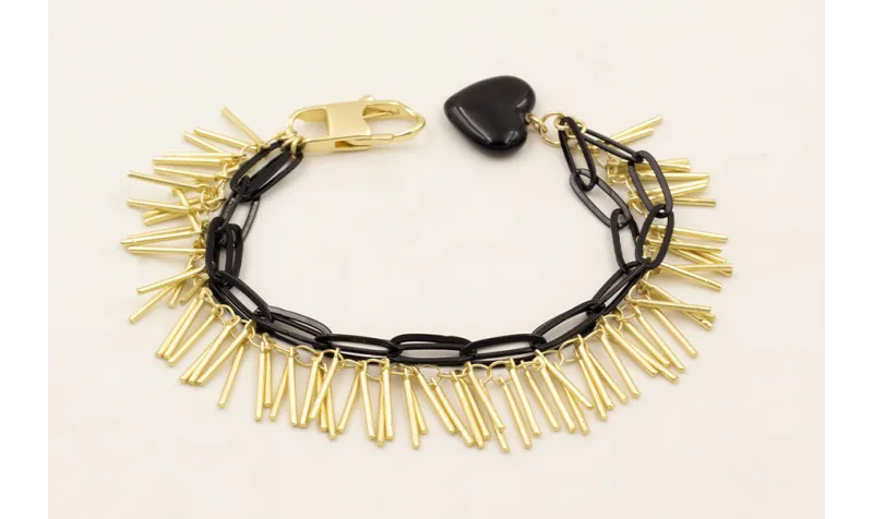 Pulsera 3 cadenas esmaltada negra y dorada mate co