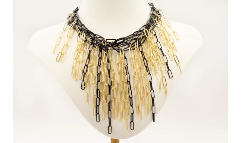 Collar cadena eslabón esmaltada negro con cadena e