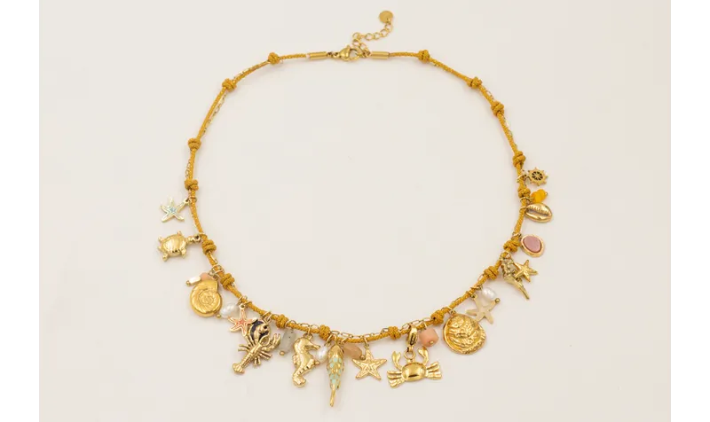 Collar cordón mostaza y cadena eslabón pequeño ACE