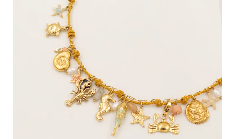 Collar cordón mostaza y cadena eslabón pequeño ACE