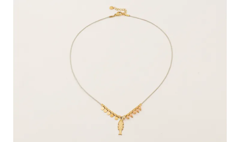 Collar hilo macramé gris con entrepiezas ACERO INO