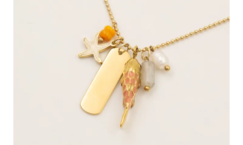 Collar cadena bolitas ACERO INOXIDABLE con colgant