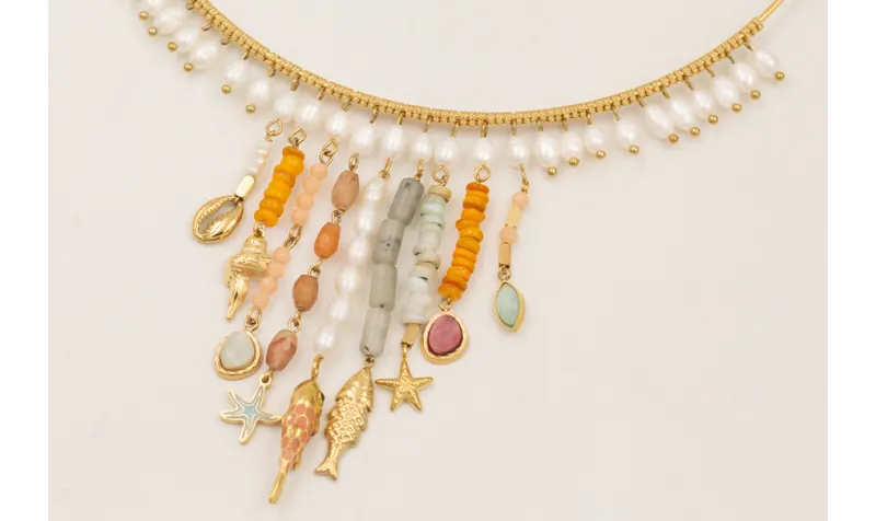 Collar rigído ACERO INOXIDABLE con perlas natural,