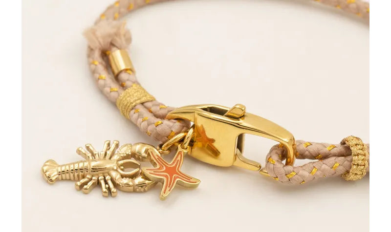 Pulsera cordón hilo dorado color beige con cierre 