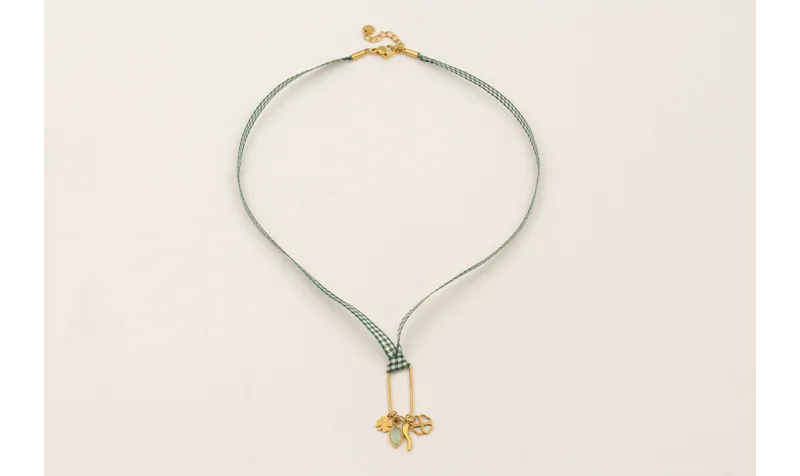 Collar ACERO INOXIDABLE lazo vichy cuadros verdes,