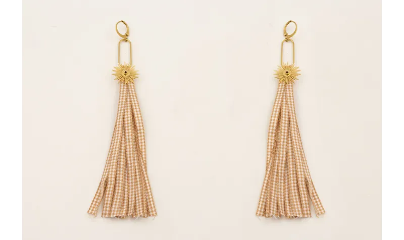 Pendientes ACERO INOXIDABLE fleco lazo vichy cuadr