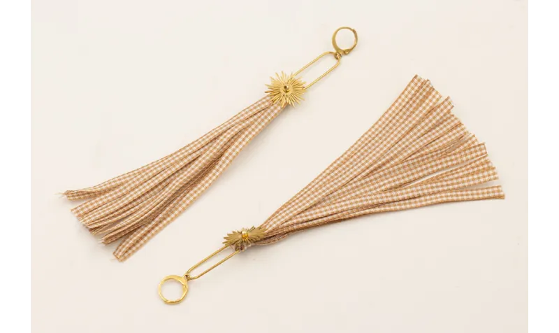 Pendientes ACERO INOXIDABLE fleco lazo vichy cuadr