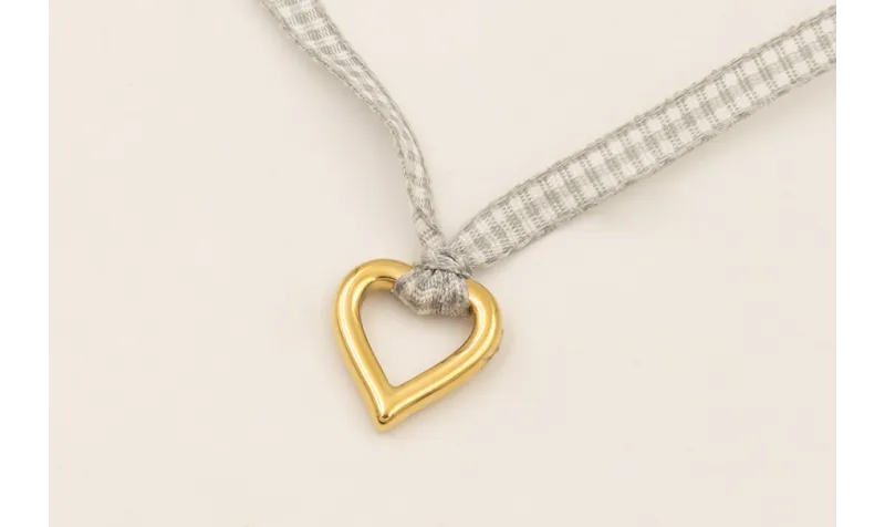 Collar ACERO INOXIDABLE lazo vichy cuadros grises 