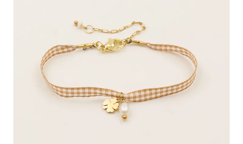 Pulsera ACERO INOXIDABLE con lazo vichy cuadros mo