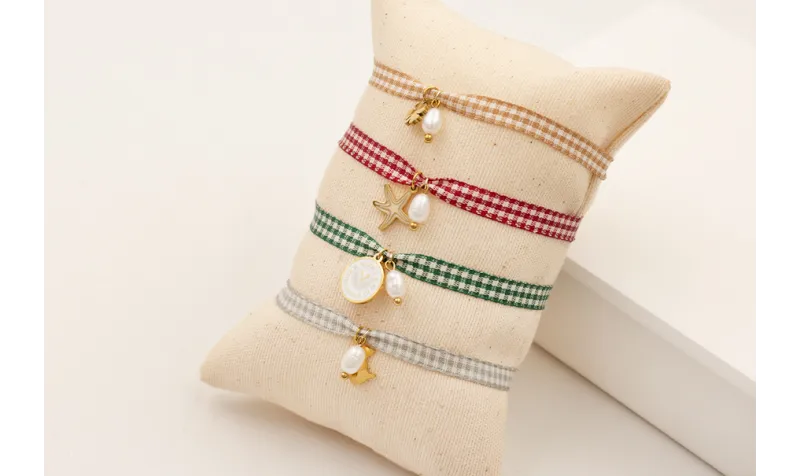 Pulsera ACERO INOXIDABLE con lazo vichy cuadros mo