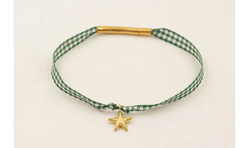Pulsera ACERO INOXIDABLE lazo vichy cuadros verdes