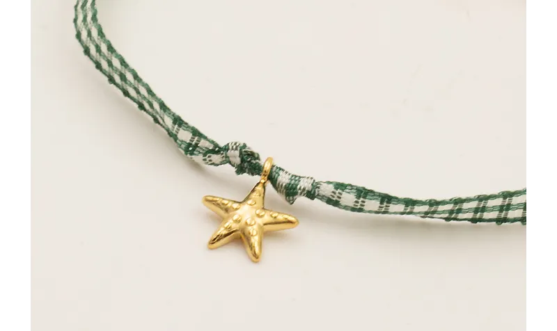 Pulsera ACERO INOXIDABLE lazo vichy cuadros verdes