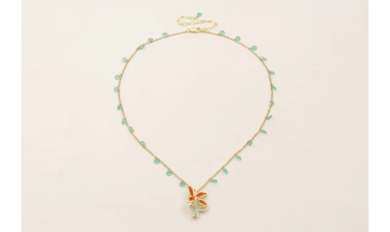 Collar cadena cristales turquesas con colgante flo