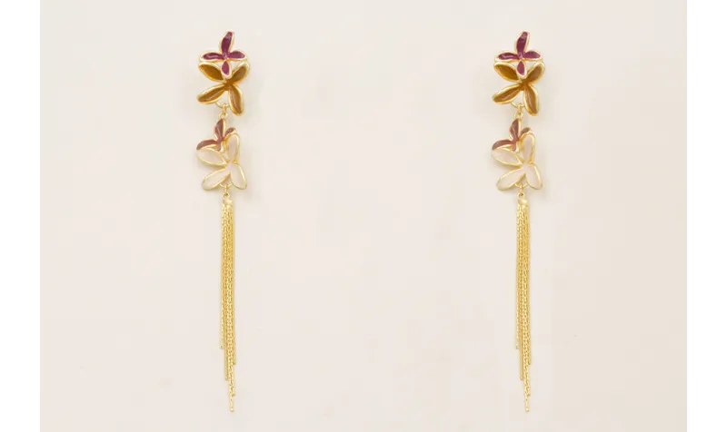 Pendientes flores esmaltadas marron, beige, carden