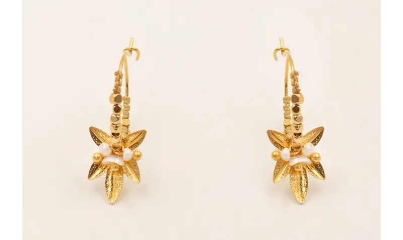 Pendientes aro con cubitos hoja 5 puntas con BAÑO 