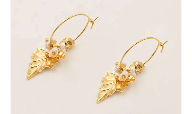 Pendientes aro con colgante hoja, piedra irregular