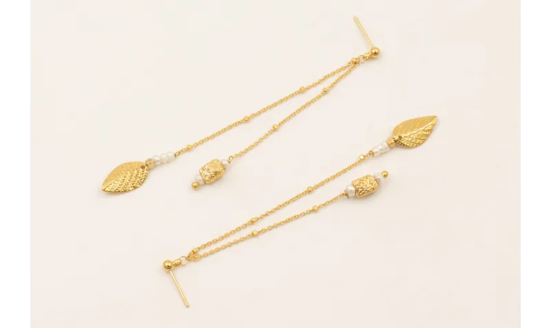 Pendientes cadena bolita intercalada, perno bolita