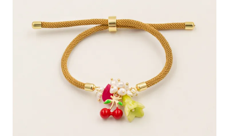 Pulsera cordón mostaza con burruño perlas naturale
