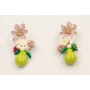 Pendientes flor pintada a mano lila con pera esmal