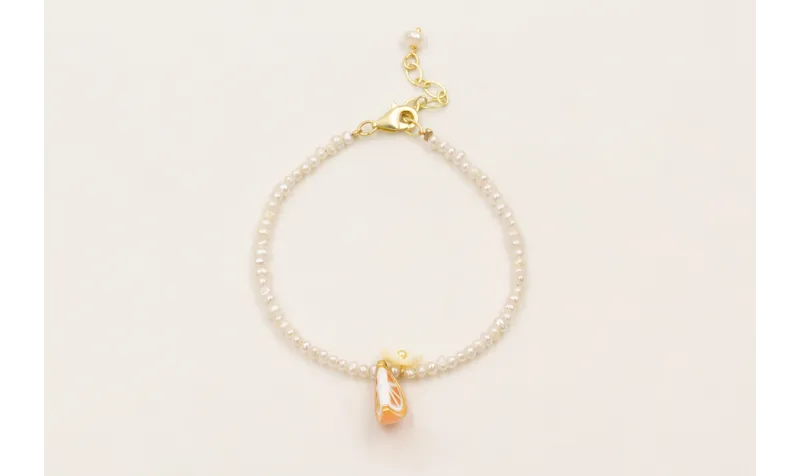 Pulsera con perlas naturales, colgante gajo naranj