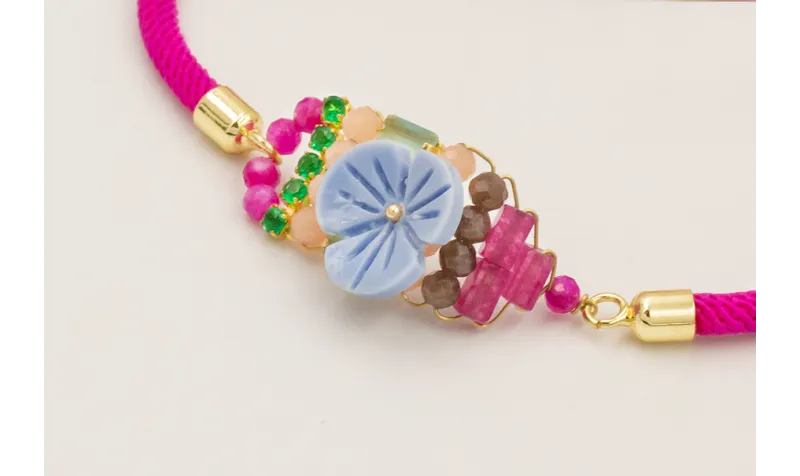 Pulsera cordón preparado para pulsera fucsia, flor