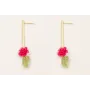 Pendientes plado dorado mate con flores resina cor