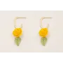 Pendientes semi ovalado con brillos colgante flor 