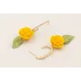 Pendientes semi ovalado con brillos colgante flor 