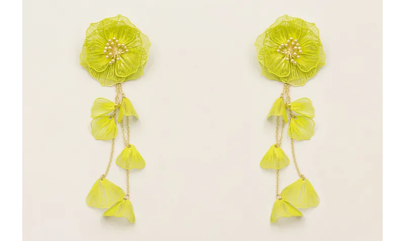 Pendientes flores 2 capas esmaltadas en color lima