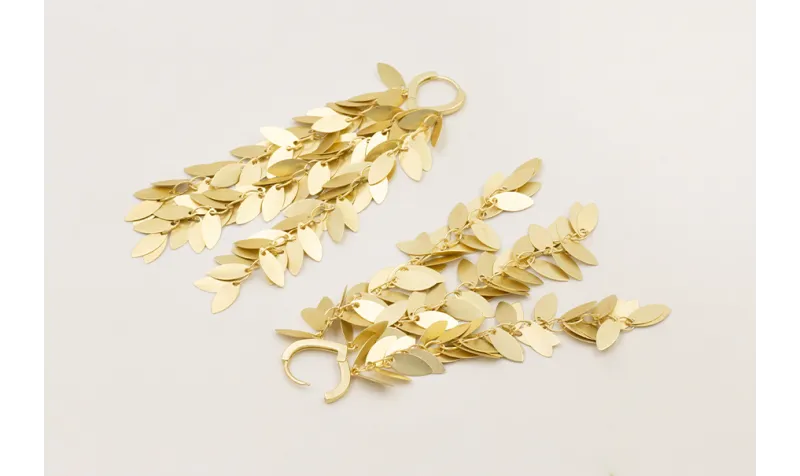 Pendientes gota 3 anillas dorado mate con flecos c