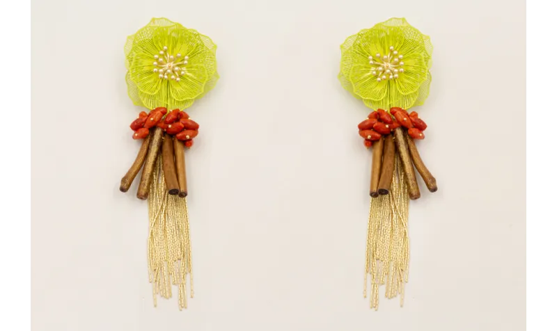 Pendientes flor 2 capas esmaltado lima, burruños o