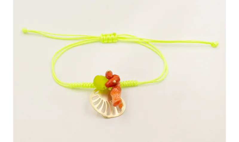 Pulsera hilo macramé fluor con tallos coral, facet