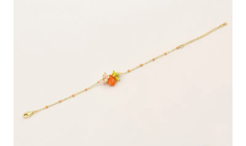 Pulsera cadena esmaltes ocre con gota naranja,burr