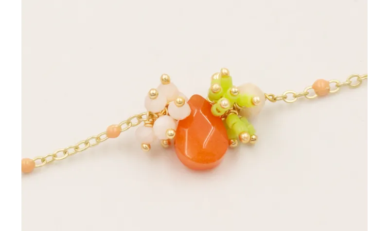 Pulsera cadena esmaltes ocre con gota naranja,burr