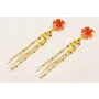 Pendientes flor esmaltada naranja con semipreciosa