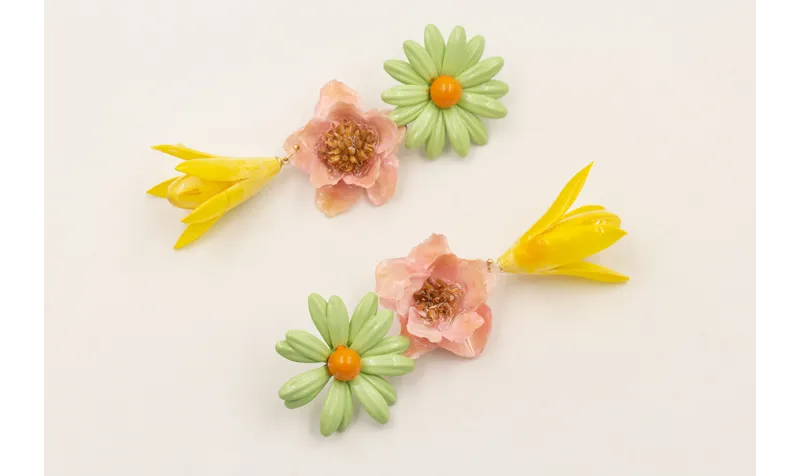 Pendientes flor grande esmaltada verde con campani