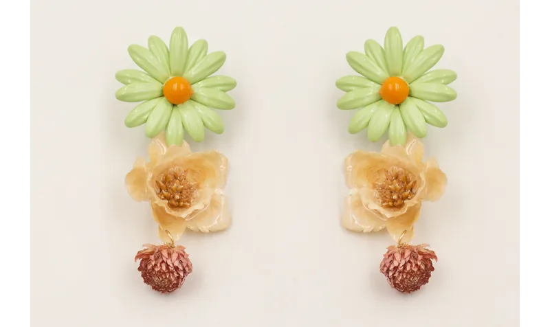 Pendientes flor grande esmaltada verde con flor na