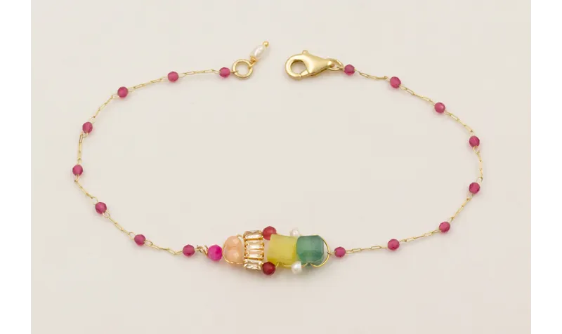 Pulsera cadena facetadas color frambuesa con centr