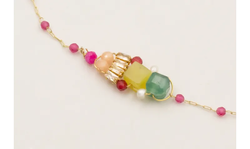 Pulsera cadena facetadas color frambuesa con centr