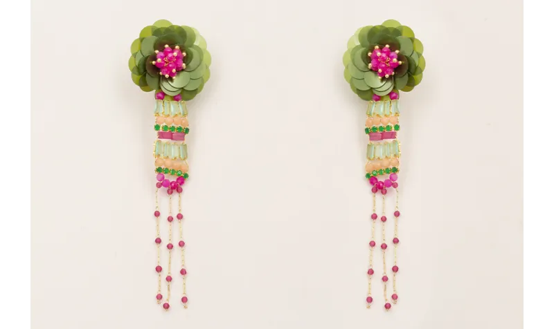 Pendientes flor lentejuelas verdes oscuro con burr
