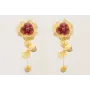 Pendientes flor grande dorada con flor color carde