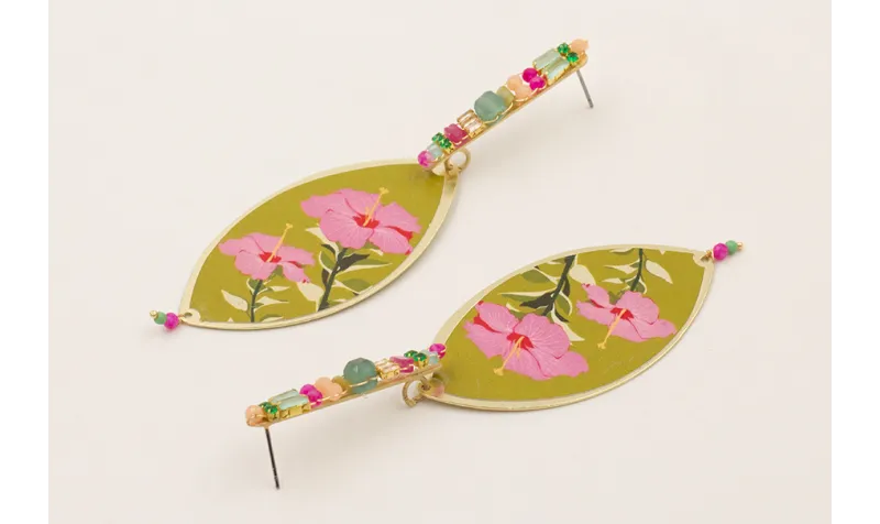 Pendientes listón trenzado semipreciosas, cadenas 